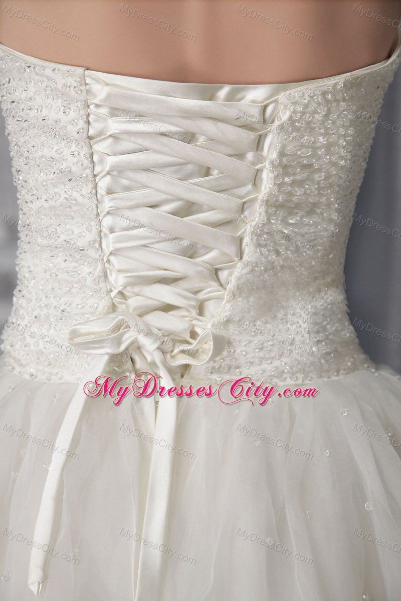 Beautiful Strapless Long Wedding Dress with Organza Beading