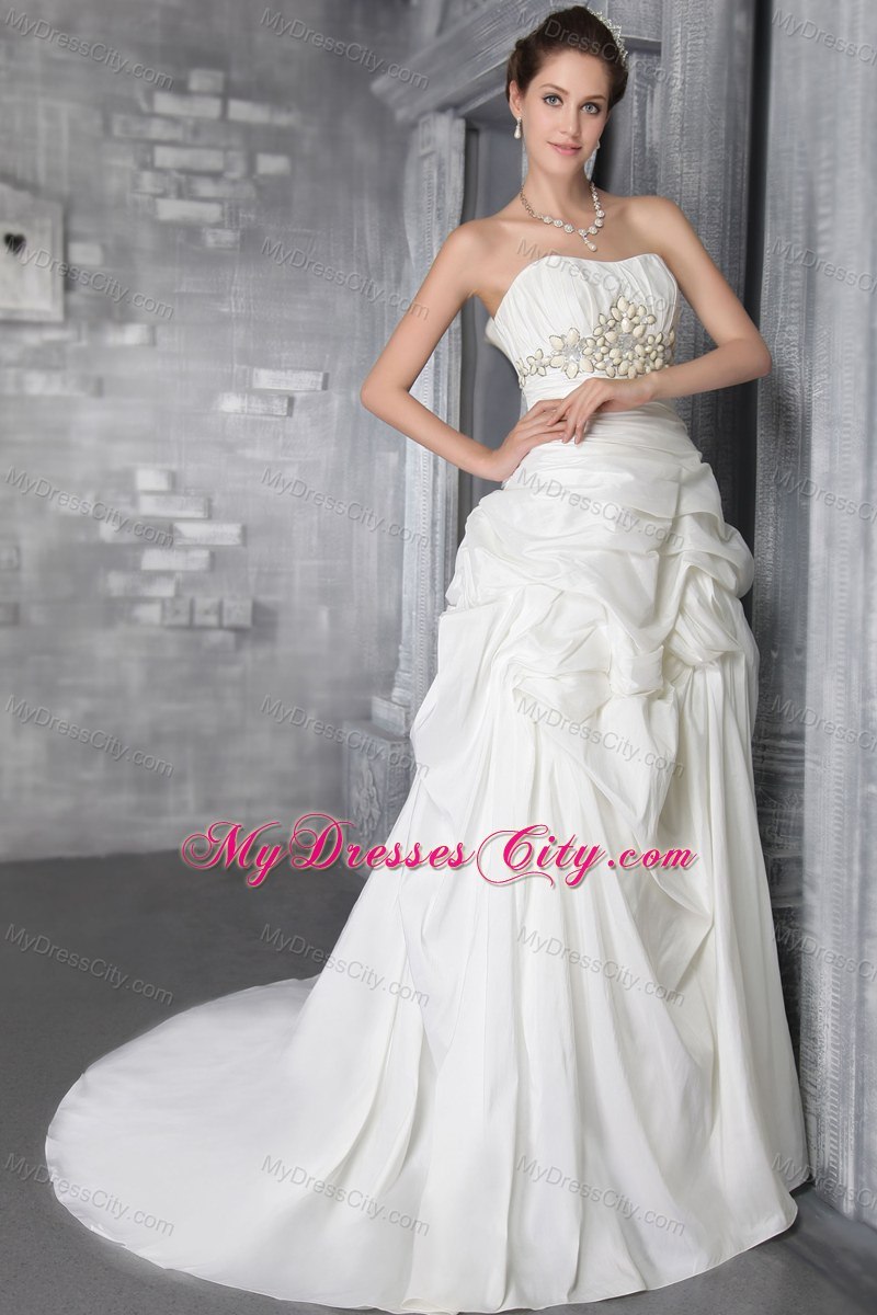 Romantic Pick-ups Court Train Taffeta Beading Bridal Dresses