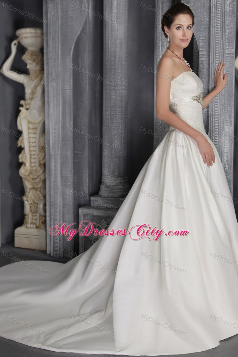 Strapless Court Train Taffeta Beading Wedding Dress on Sale