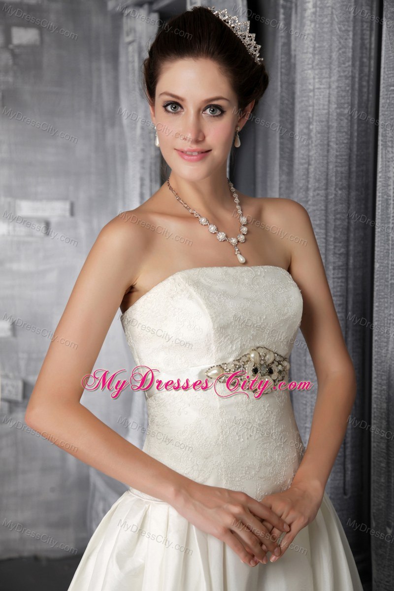 Strapless Court Train Taffeta Beading Wedding Dress on Sale