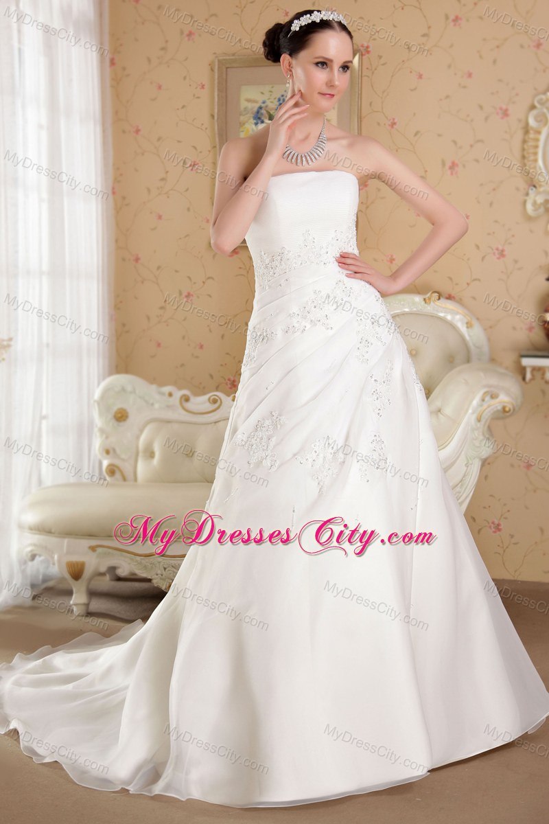 Strapless Court Train Appliques Wedding Dress for 2013