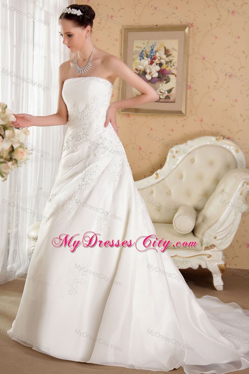 Strapless Court Train Appliques Wedding Dress for 2013