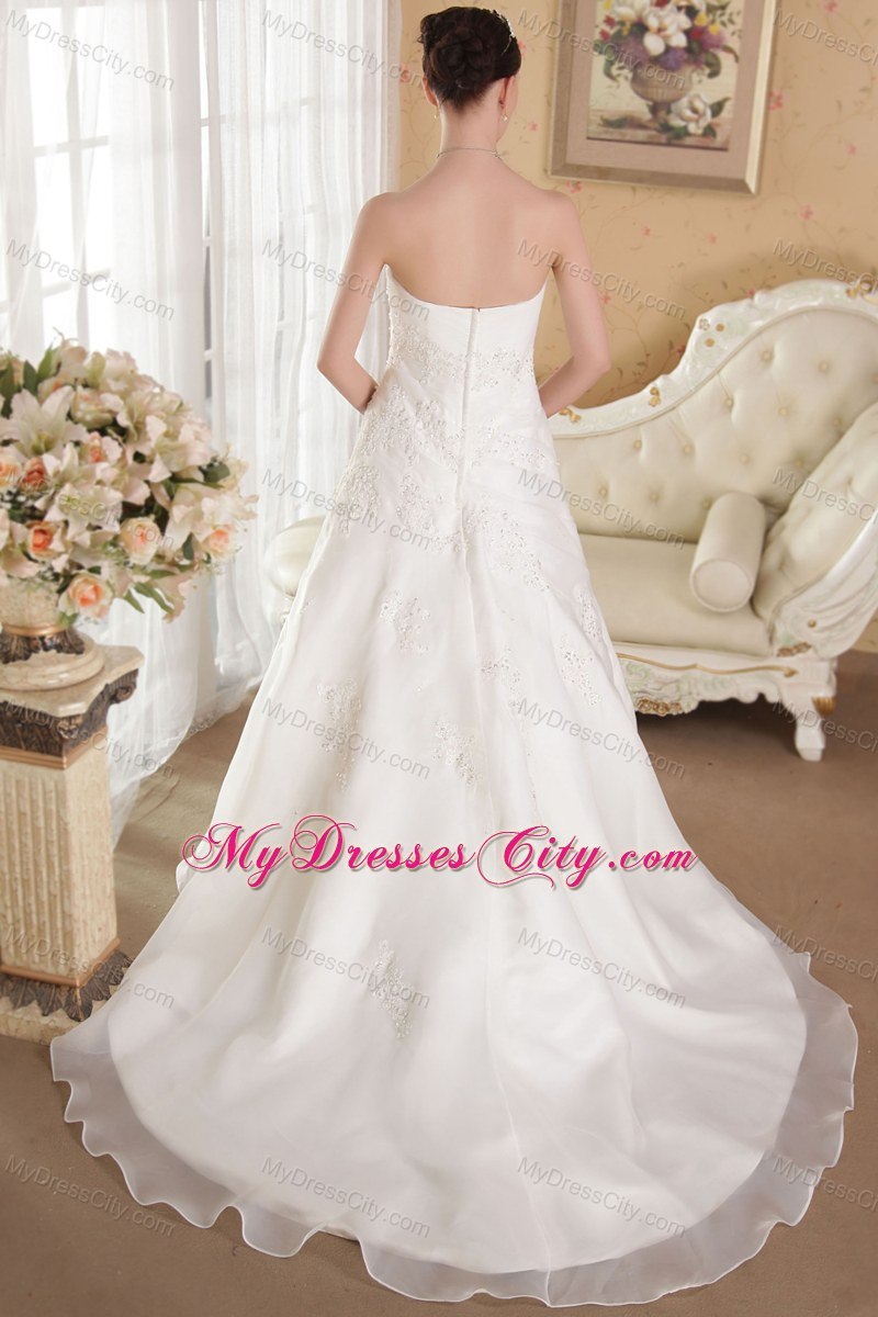 Strapless Court Train Appliques Wedding Dress for 2013