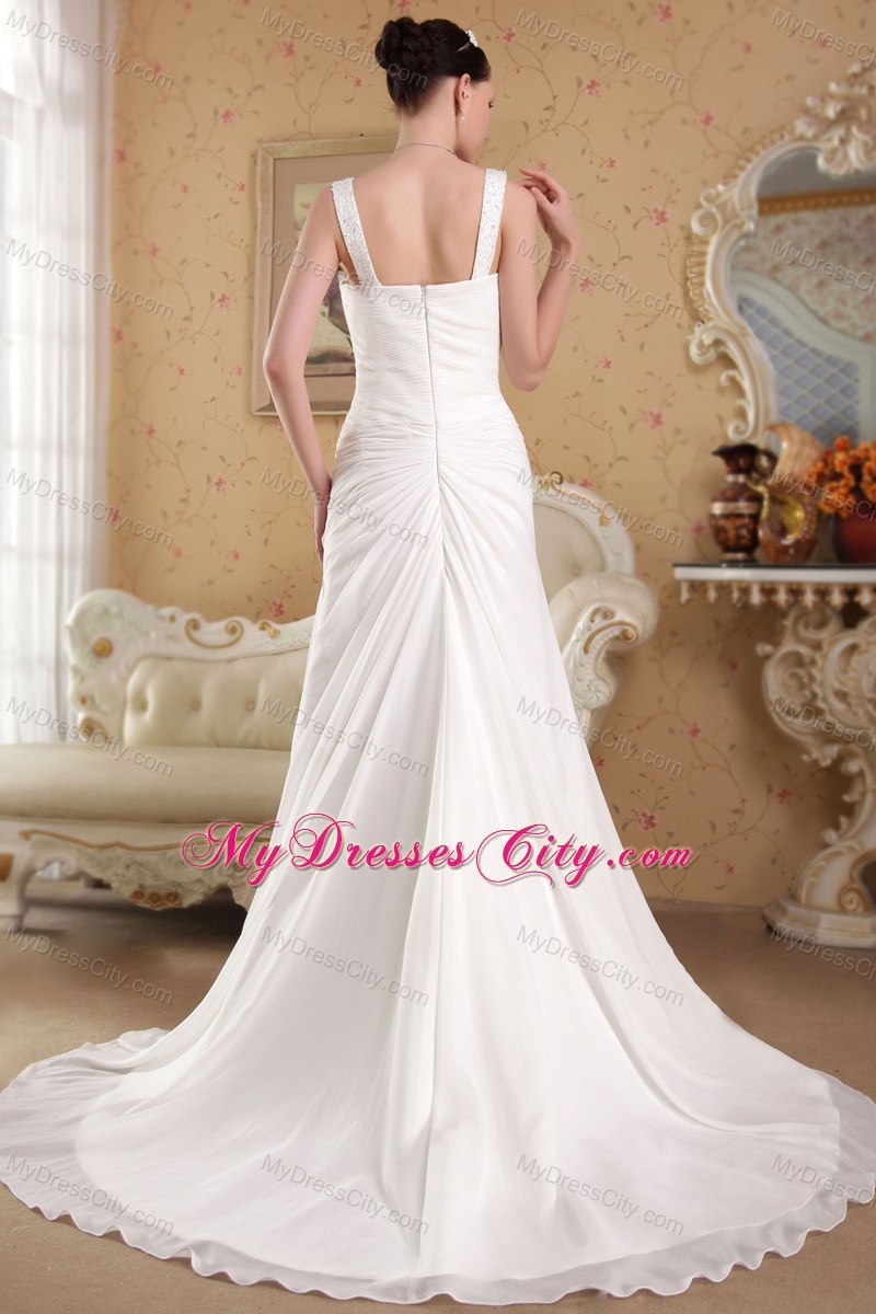 Straps Court Train Chiffon Beading Wedding Dress Online