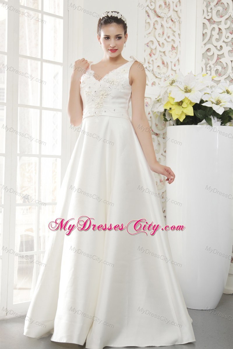 Brand New A-line V-neck Wedding Dress with Appliques Beading