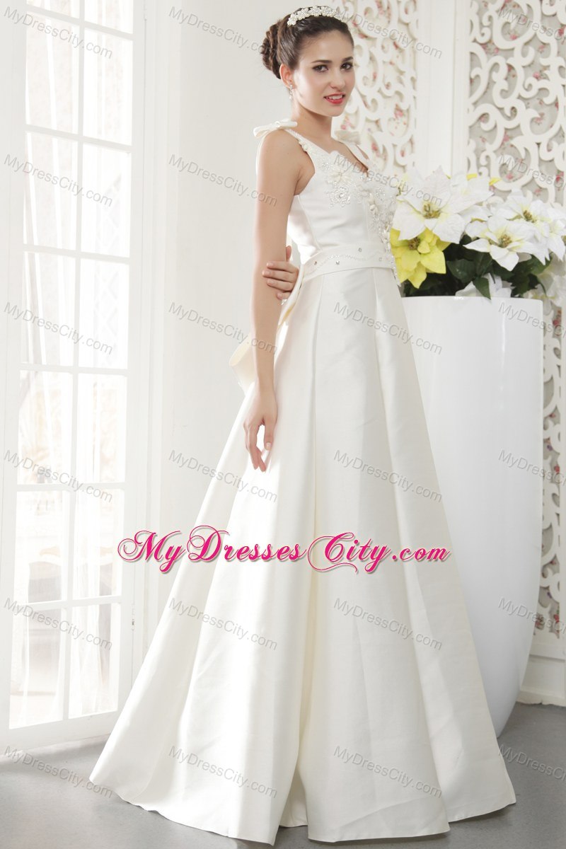 Brand New A-line V-neck Wedding Dress with Appliques Beading