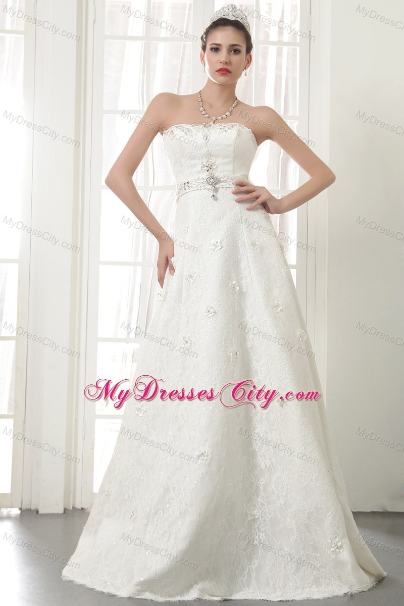 Beautiful A-Line Strapless Lace Beading Wedding Dress in 2013