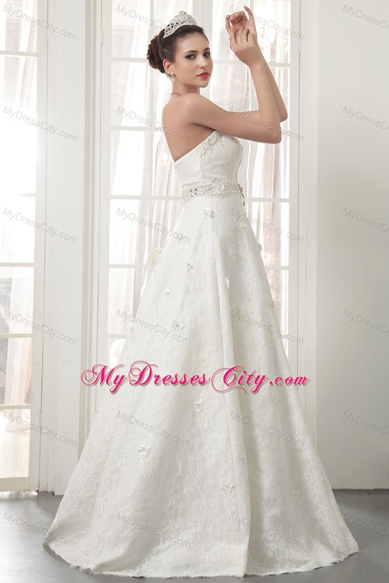 Beautiful A-Line Strapless Lace Beading Wedding Dress in 2013