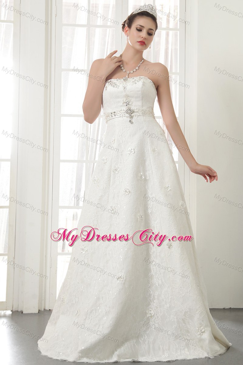 Beautiful A-Line Strapless Lace Beading Wedding Dress in 2013