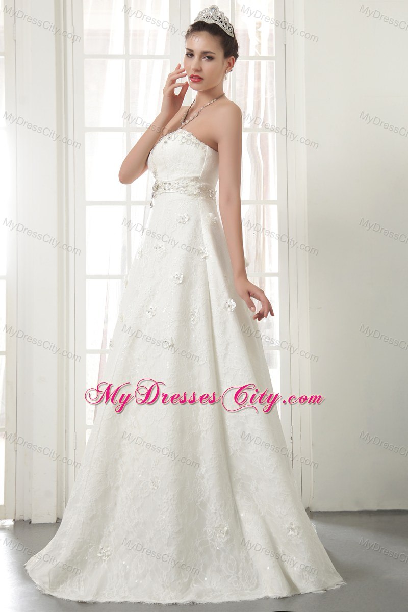 Beautiful A-Line Strapless Lace Beading Wedding Dress in 2013