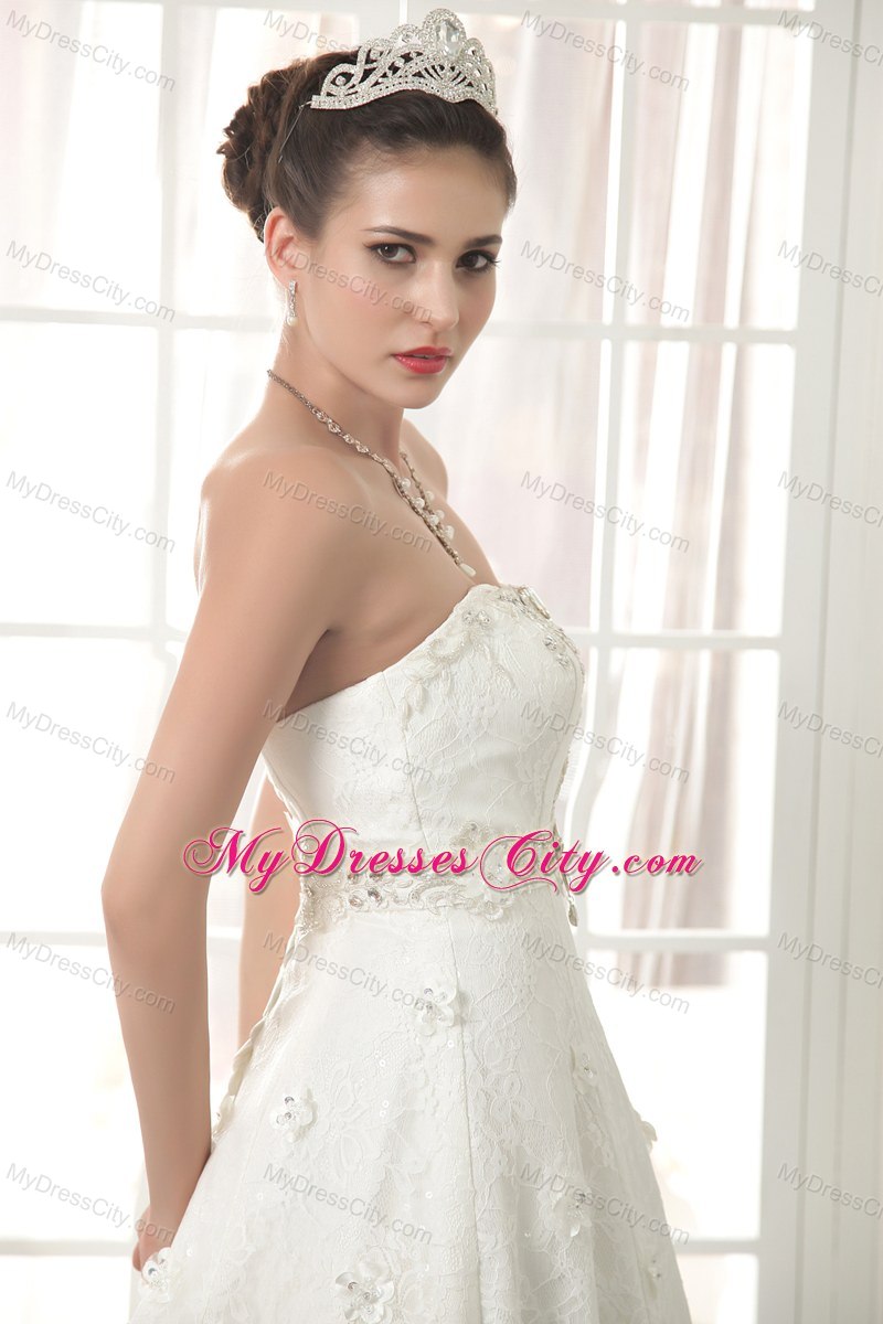 Beautiful A-Line Strapless Lace Beading Wedding Dress in 2013