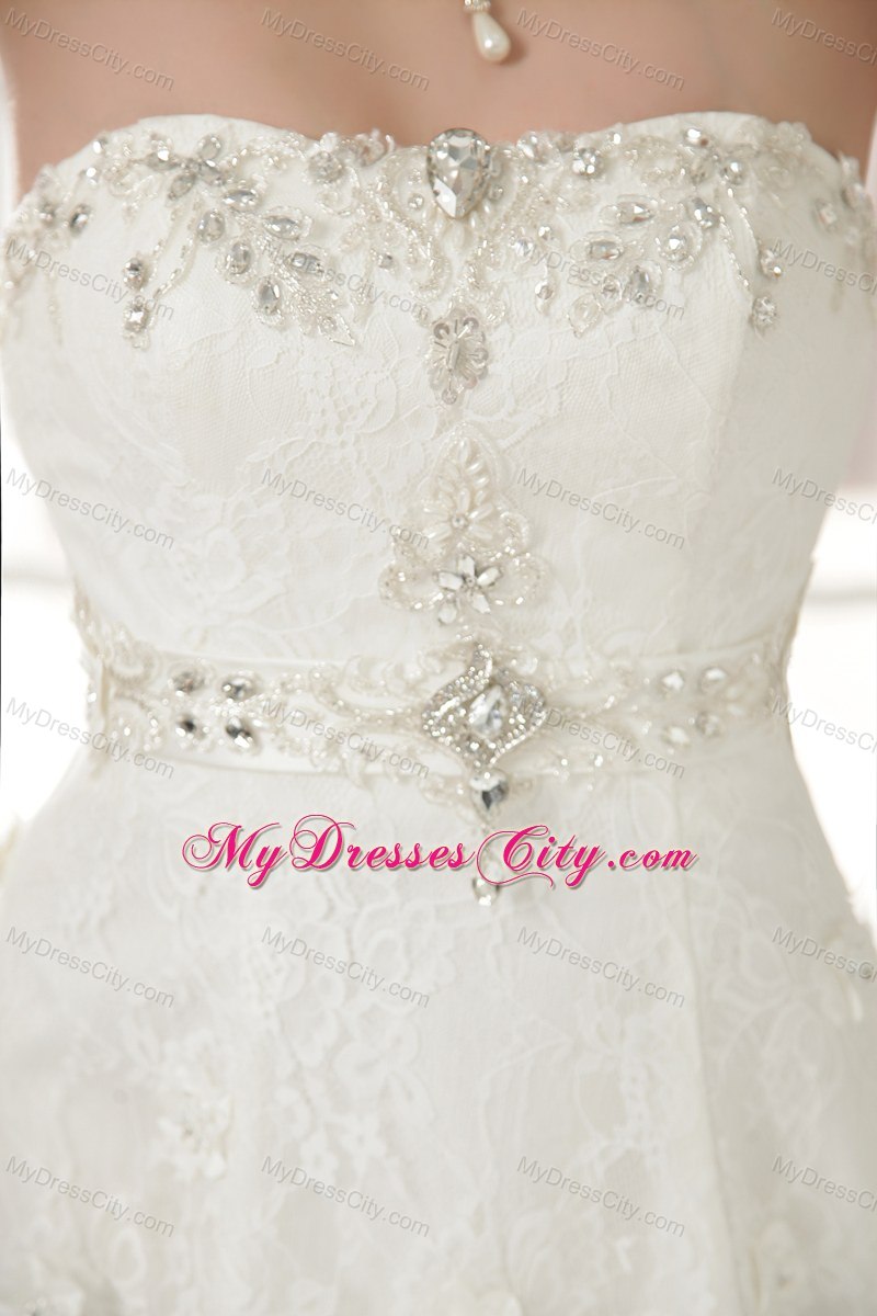 Beautiful A-Line Strapless Lace Beading Wedding Dress in 2013