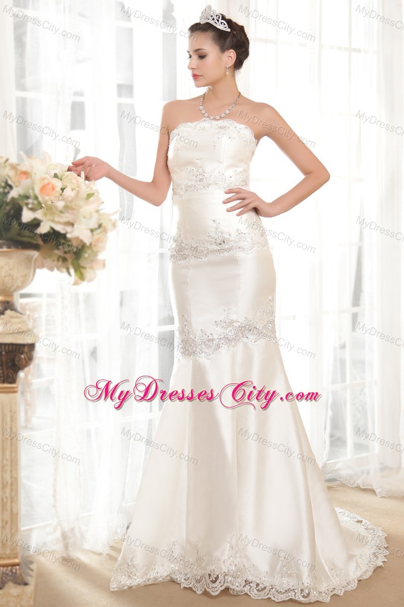 Exclusive Mermaid Strapless Appliques Wedding Dress for Cheap