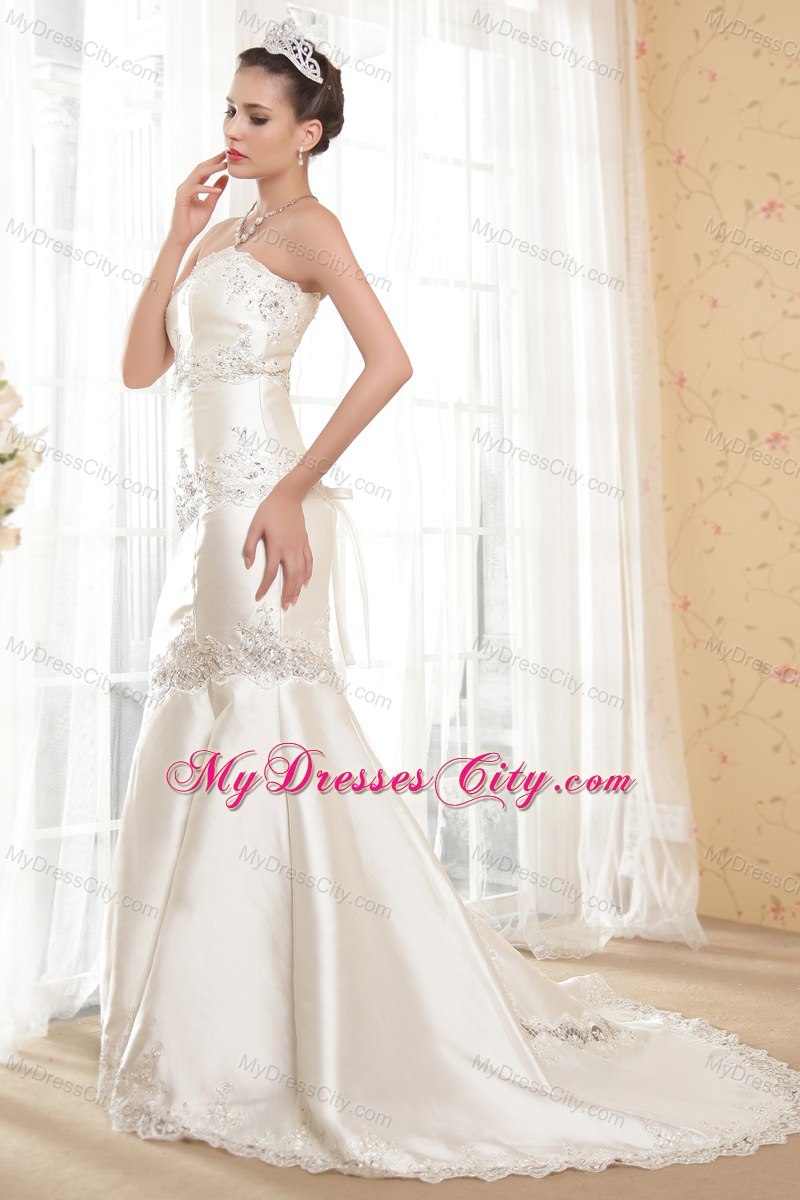 Exclusive Mermaid Strapless Appliques Wedding Dress for Cheap