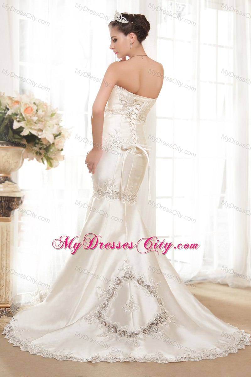 Exclusive Mermaid Strapless Appliques Wedding Dress for Cheap