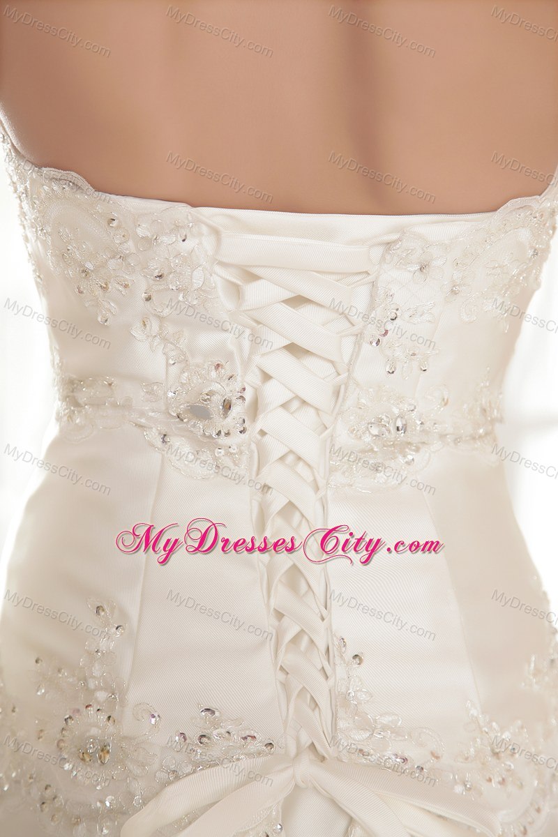 Exclusive Mermaid Strapless Appliques Wedding Dress for Cheap