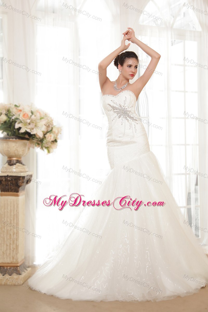 Mermaid Sweetheart Beading Organza Sequins Wedding Dress