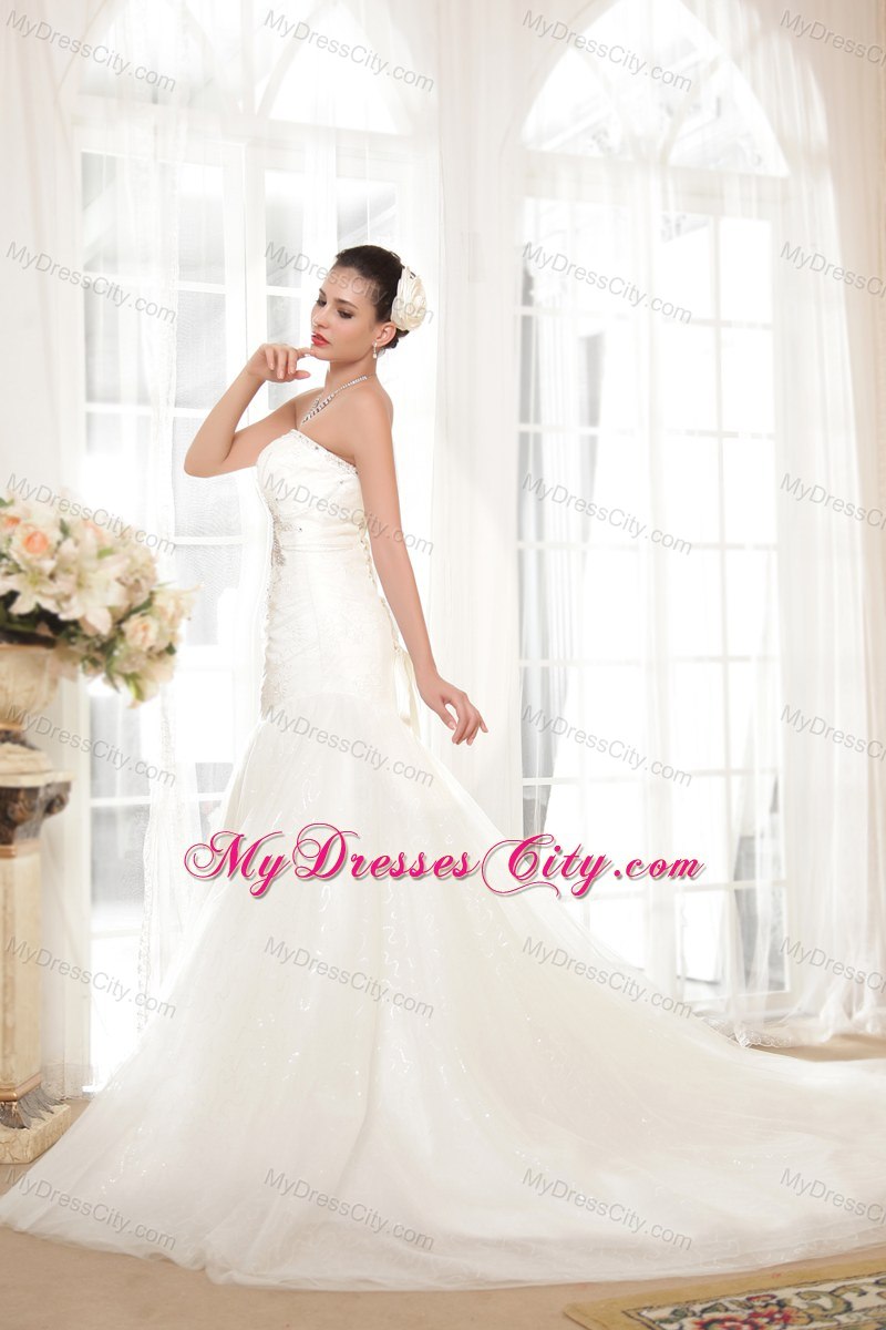 Mermaid Sweetheart Beading Organza Sequins Wedding Dress