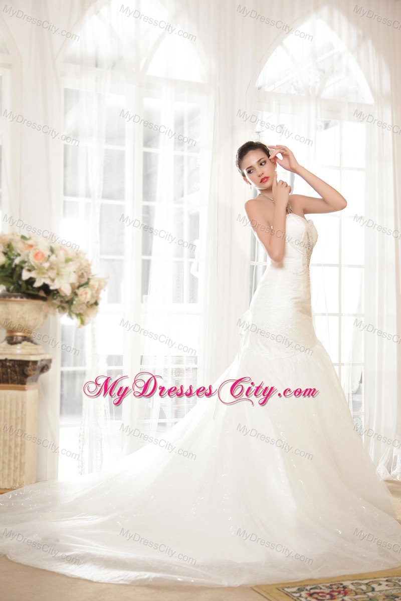 Mermaid Sweetheart Beading Organza Sequins Wedding Dress