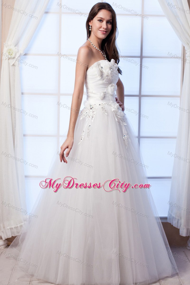 Ball Gown Strapless Tulle Beading and Appliques Wedding Gowns