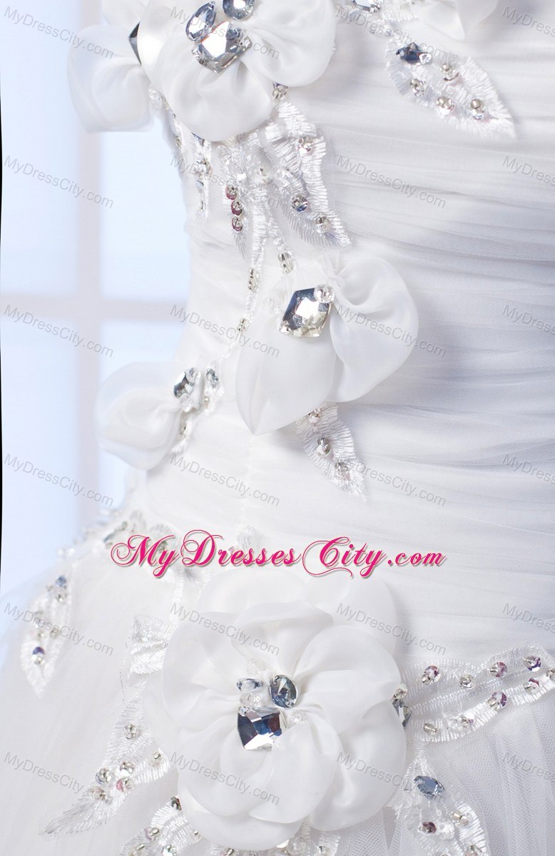 Ball Gown Strapless Tulle Beading and Appliques Wedding Gowns