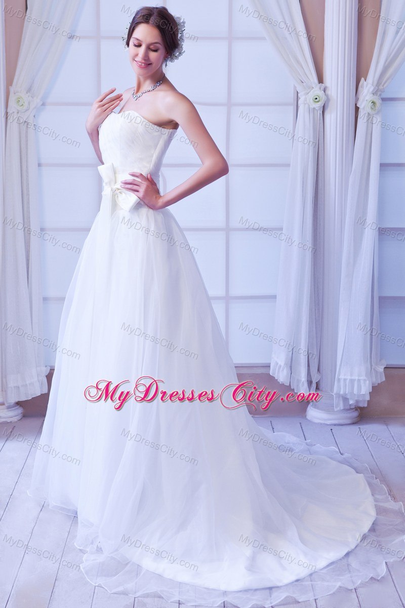 Elegant Strapless Court Train Organza Sashes Wedding Gown