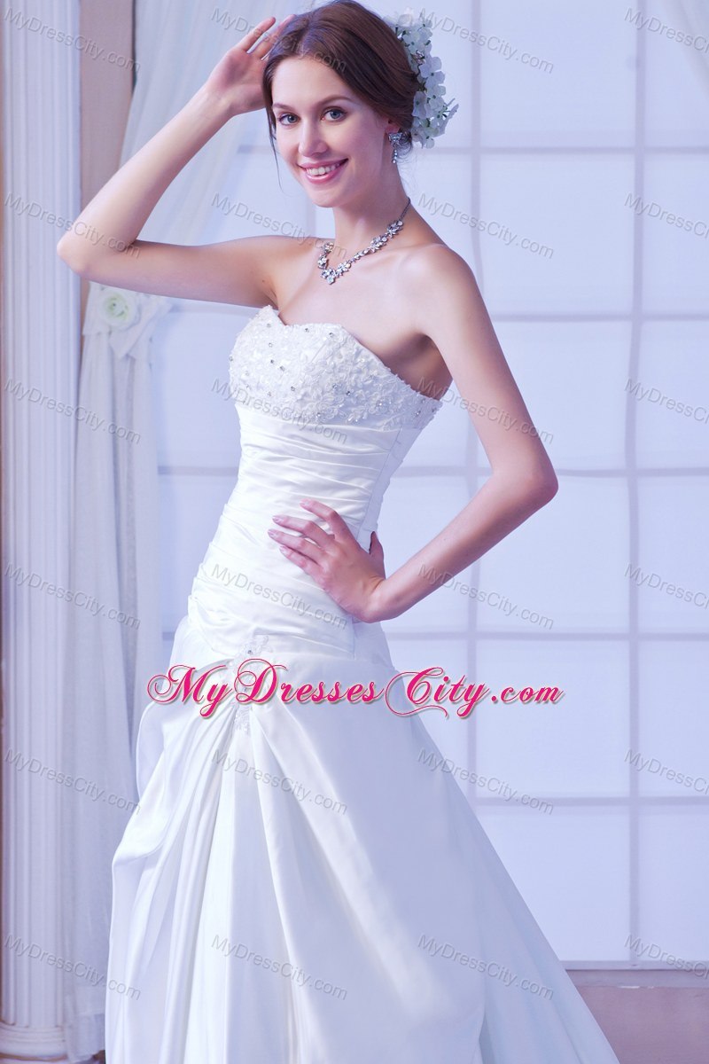 Chapel Train Taffeta Wedding Dress with Beading and Ruches