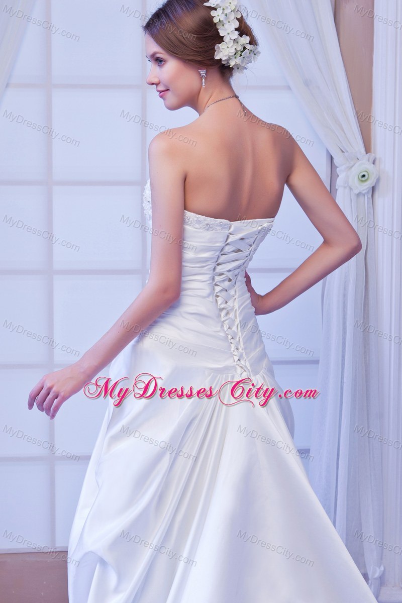 Chapel Train Taffeta Wedding Dress with Beading and Ruches