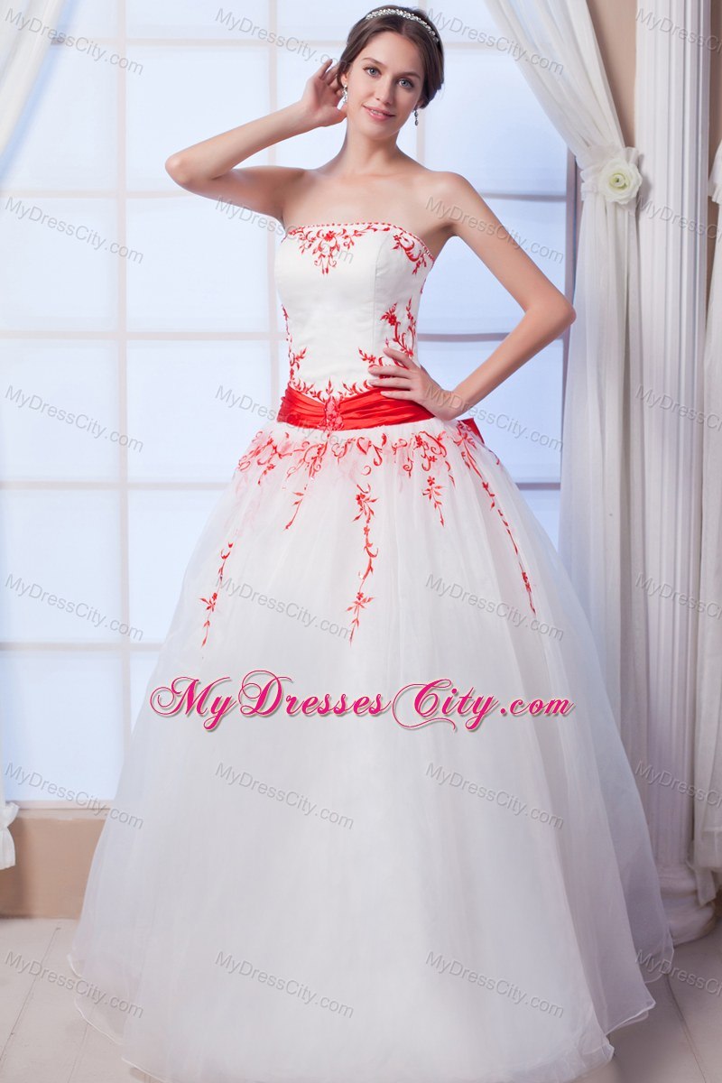 New Arrival Ball Gown Organza Red Appliques Wedding Gowns