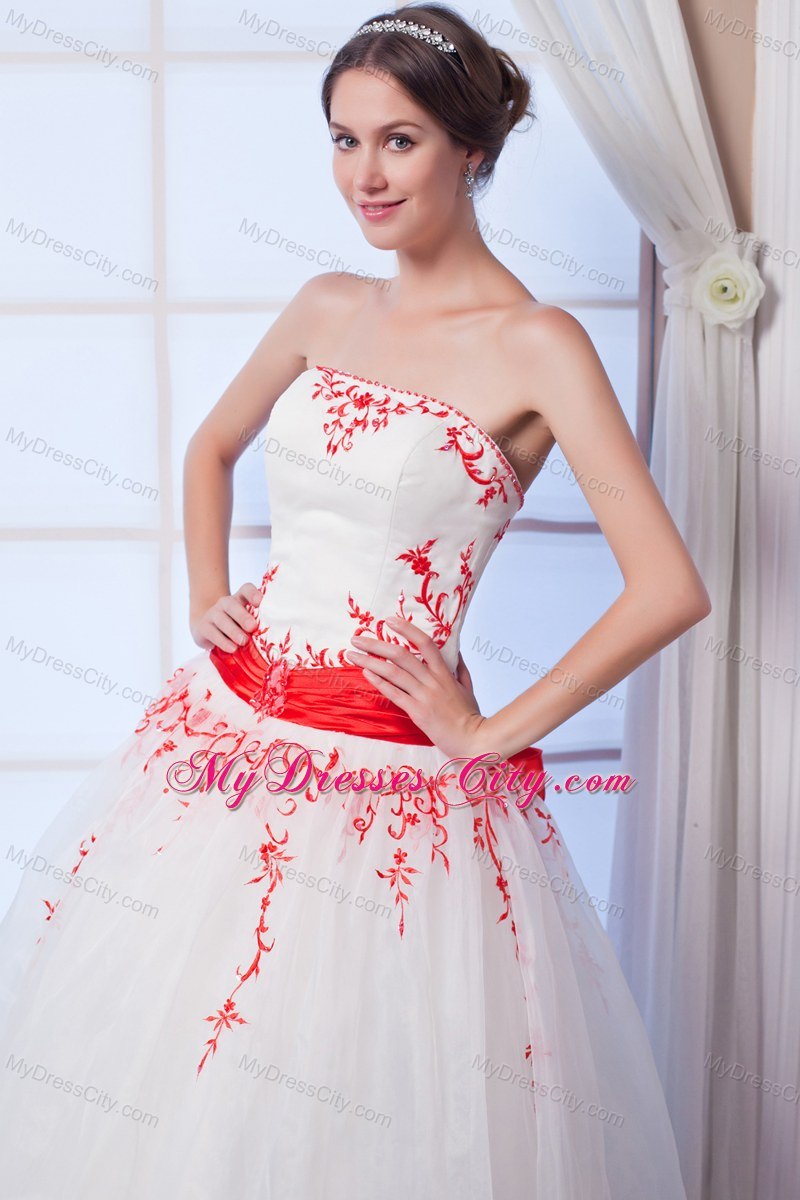 New Arrival Ball Gown Organza Red Appliques Wedding Gowns