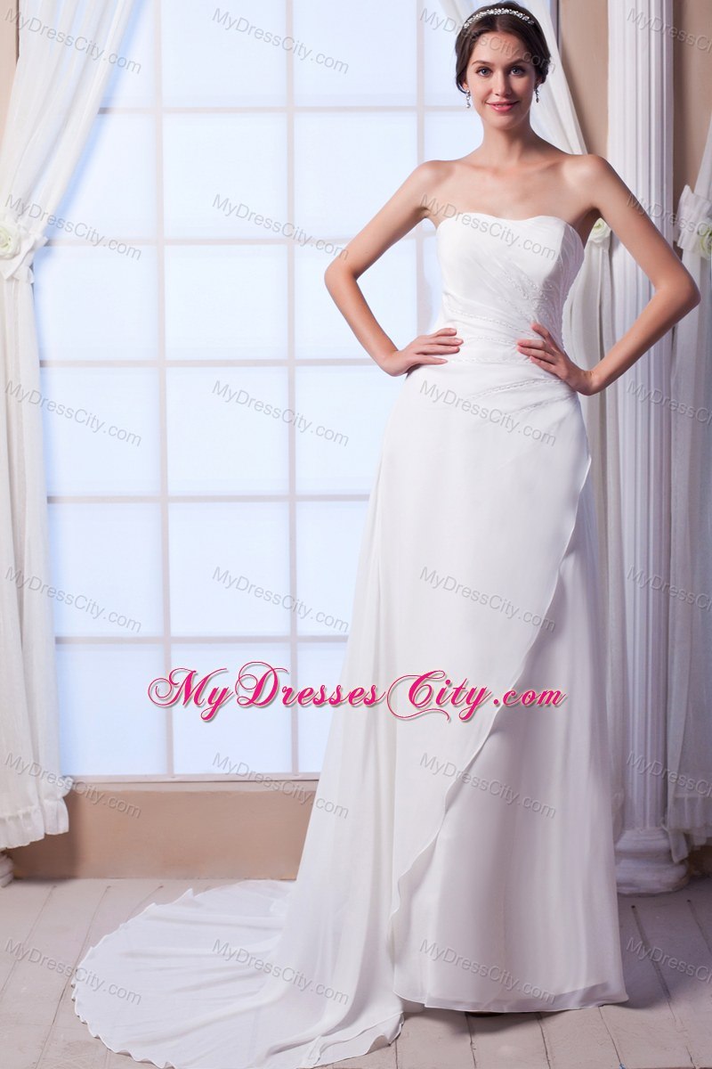 Column Court Train Chiffon Bridal Dresses Outdoor Wedding