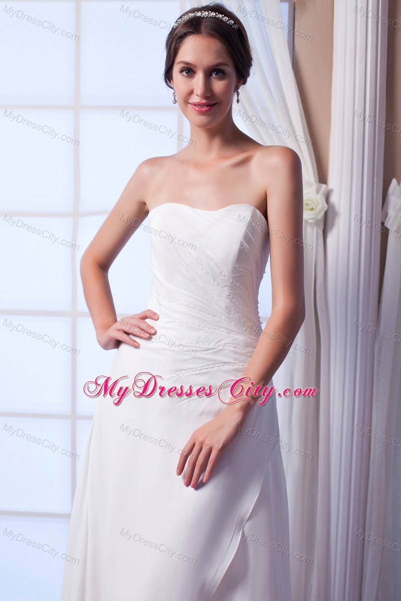 Column Court Train Chiffon Bridal Dresses Outdoor Wedding