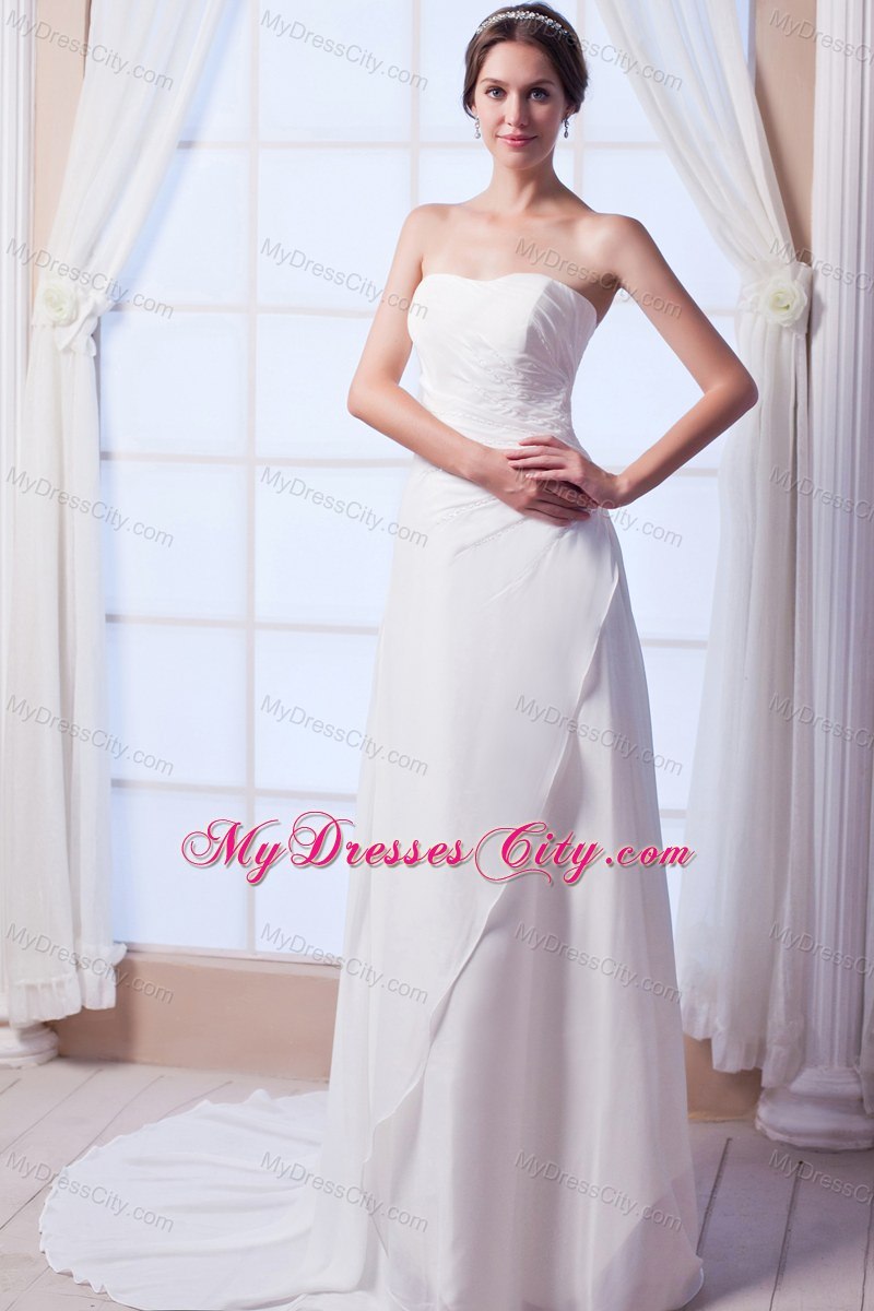 Column Court Train Chiffon Bridal Dresses Outdoor Wedding