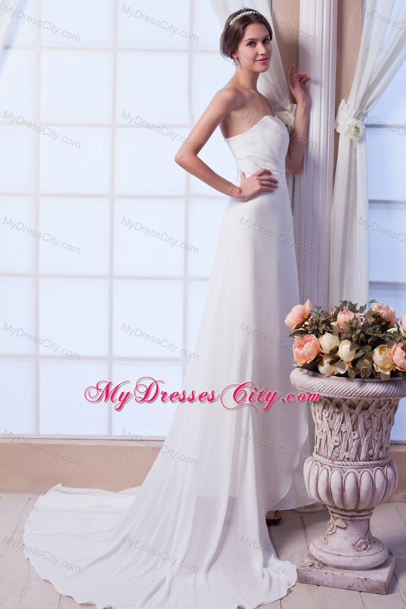 Column Court Train Chiffon Bridal Dresses Outdoor Wedding