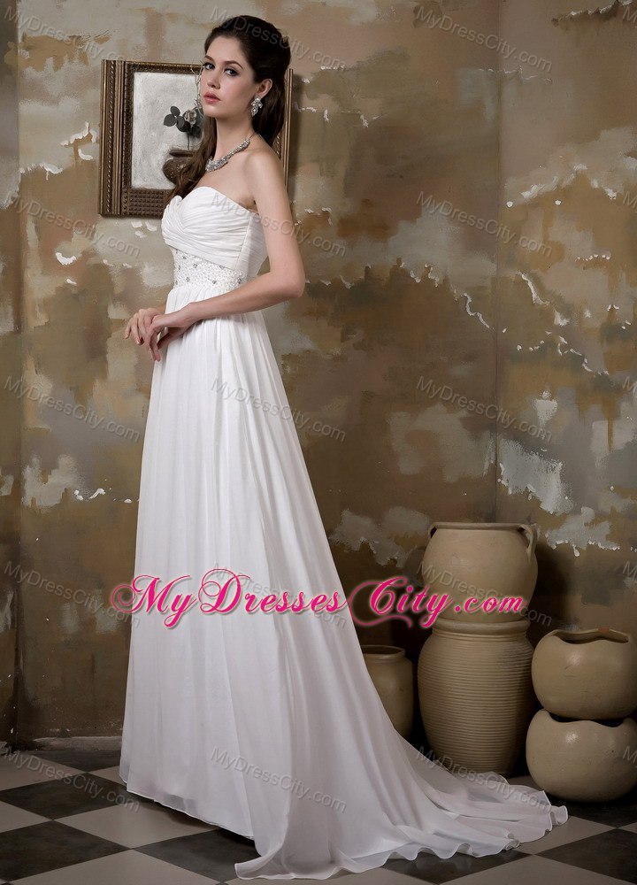 Sweetheart Long Chiffon Wedding Dress with Beading and Ruches