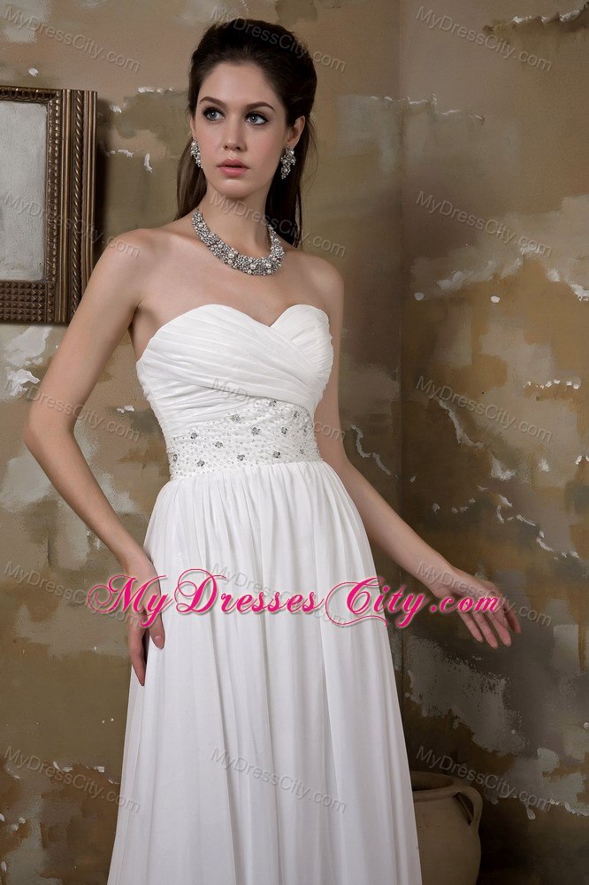 Sweetheart Long Chiffon Wedding Dress with Beading and Ruches