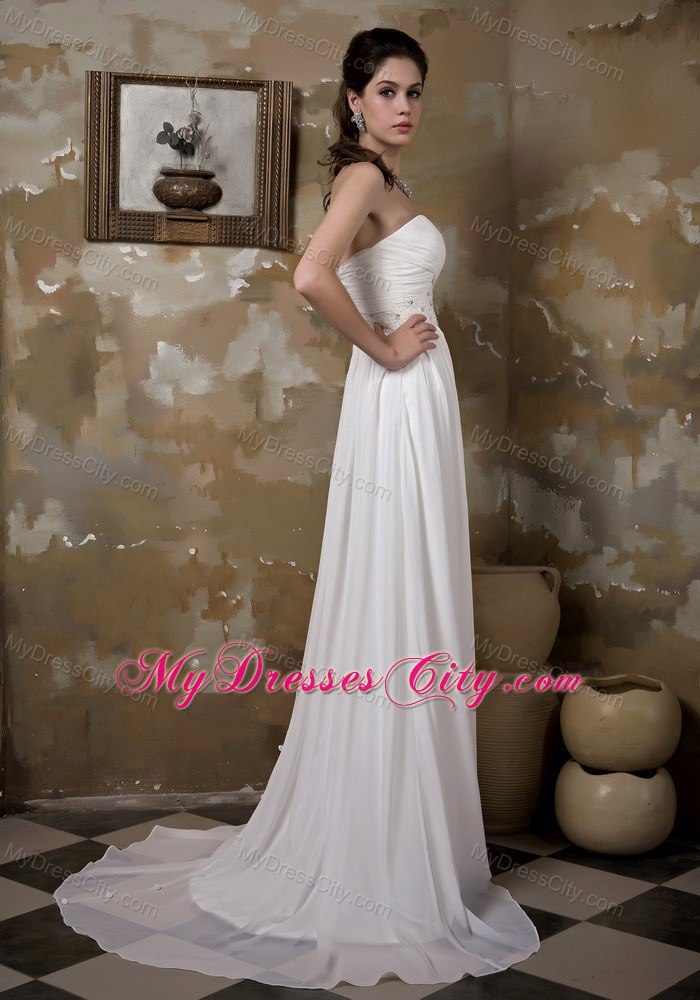 Sweetheart Long Chiffon Wedding Dress with Beading and Ruches