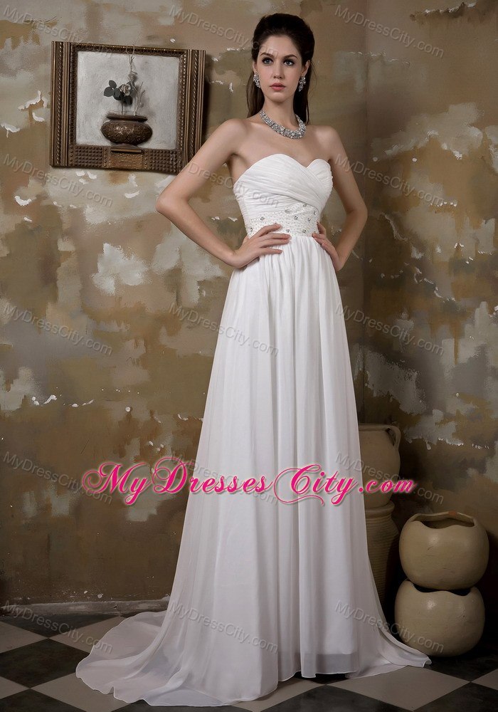 Sweetheart Long Chiffon Wedding Dress with Beading and Ruches