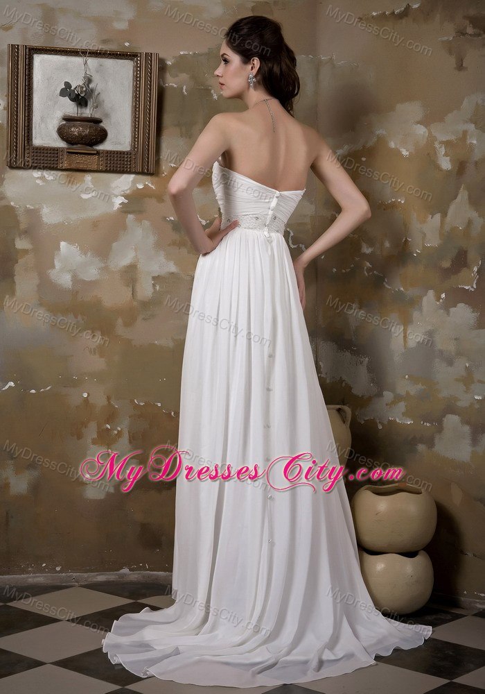 Sweetheart Long Chiffon Wedding Dress with Beading and Ruches