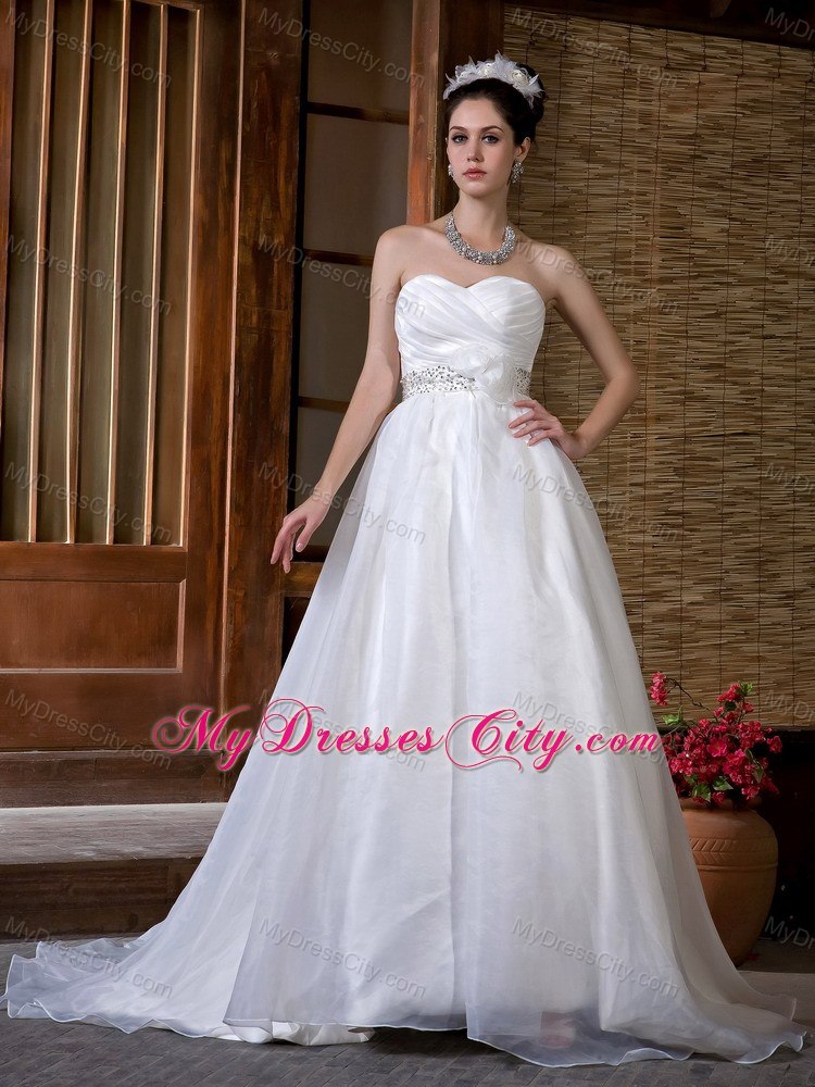 Beautiful Sweetheart Organza Beading and Ruches Wedding Dress