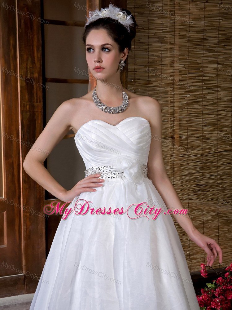 Beautiful Sweetheart Organza Beading and Ruches Wedding Dress