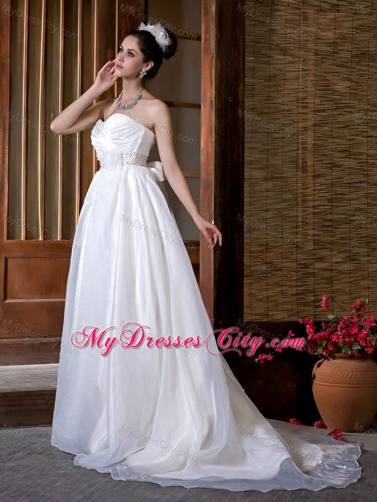 Beautiful Sweetheart Organza Beading and Ruches Wedding Dress