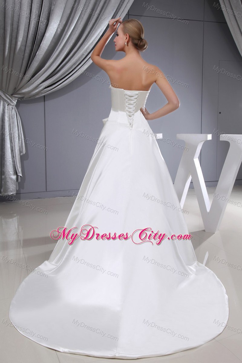 Hand Made Flowers A-line Chapel Train Strapless Wedding Dress