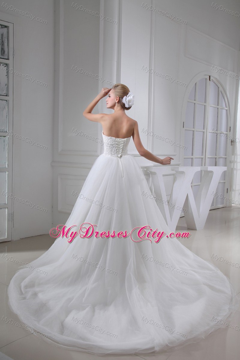 Appliques Sweetheart Chapel Train Wedding Dress for Cheap