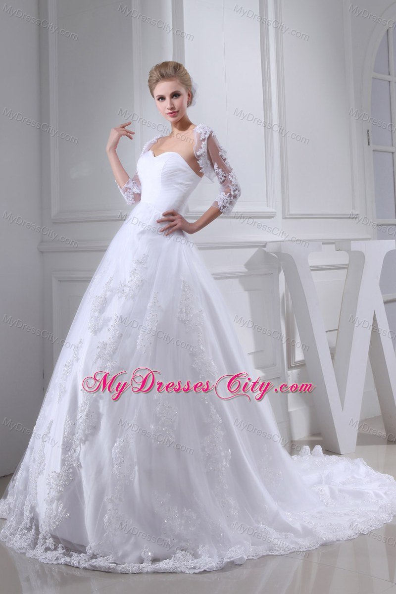 Cheap Lace Ball Gown Sweetheart Chapel Train Wedding Dress