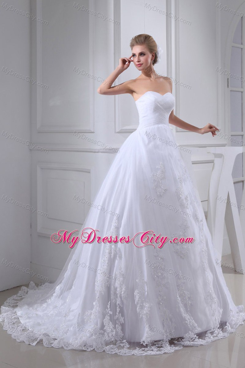 Cheap Lace Ball Gown Sweetheart Chapel Train Wedding Dress