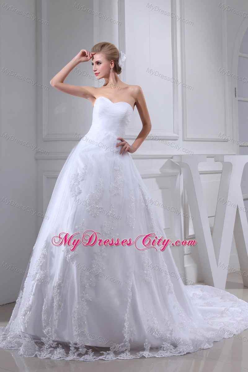 Cheap Lace Ball Gown Sweetheart Chapel Train Wedding Dress