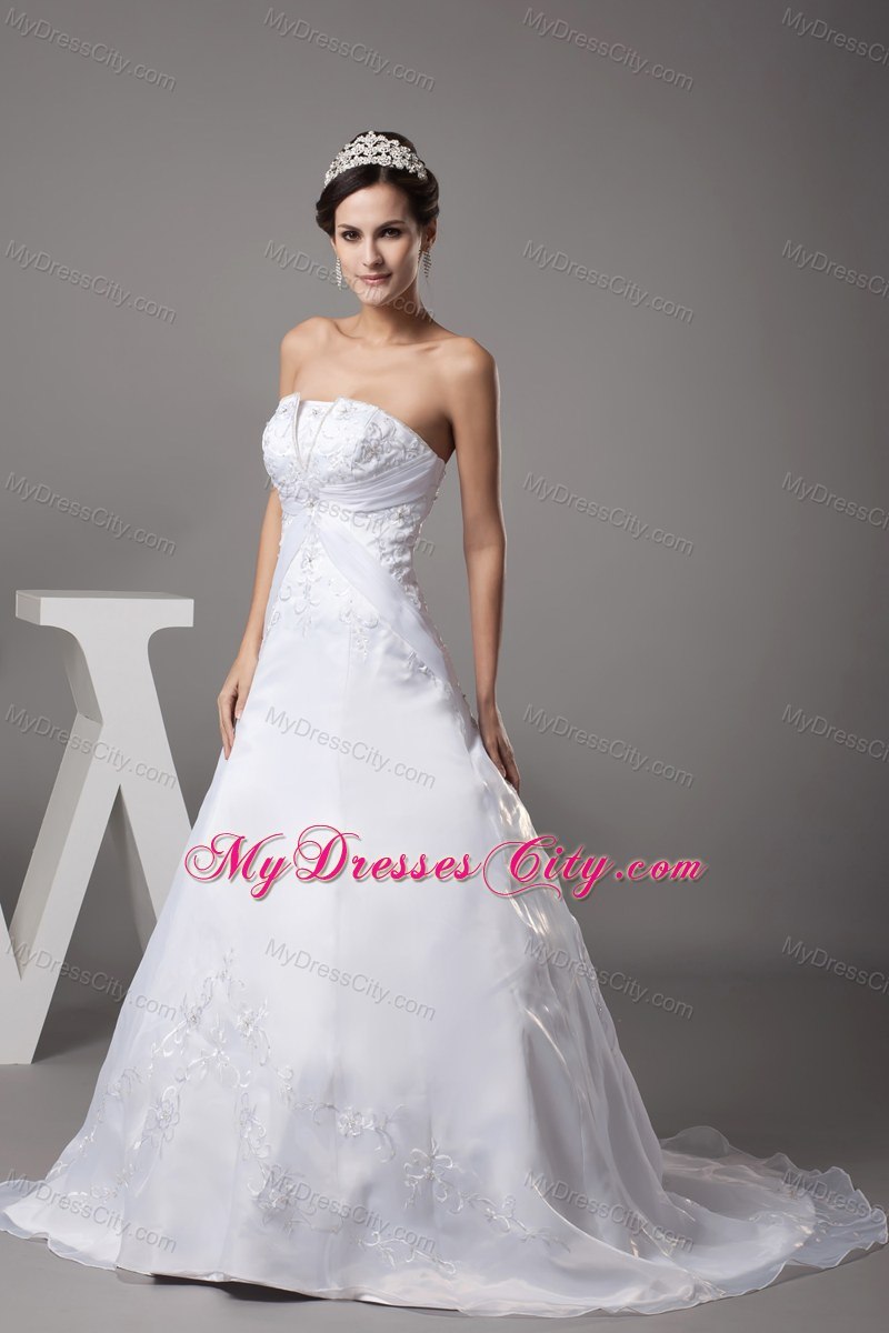 A-line Strapless Court Train 2013 Embroidery Wedding Dress