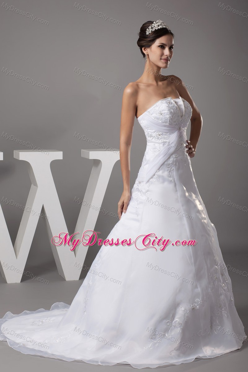 A-line Strapless Court Train 2013 Embroidery Wedding Dress