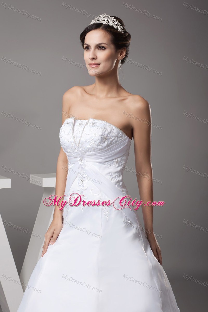 A-line Strapless Court Train 2013 Embroidery Wedding Dress